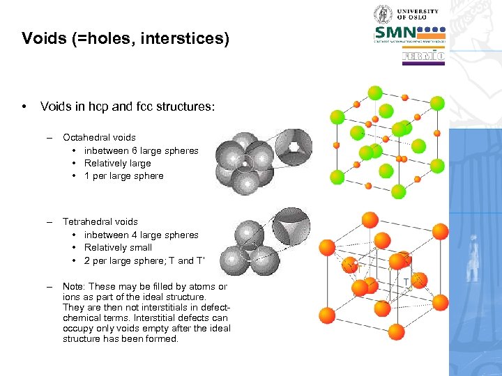 Voids (=holes, interstices) • Voids in hcp and fcc structures: – Octahedral voids •