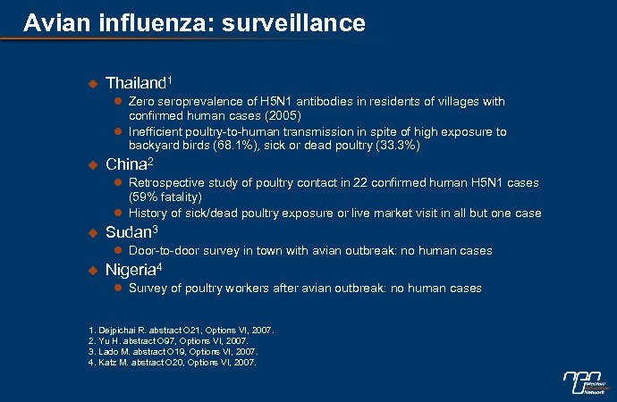 Avian influenza: surveillance u Thailand 1 l Zero seroprevalence of H 5 N 1