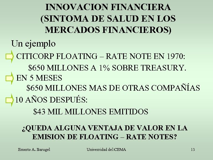 INNOVACION FINANCIERA (SINTOMA DE SALUD EN LOS MERCADOS FINANCIEROS) Un ejemplo CITICORP FLOATING –