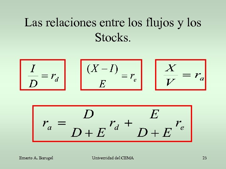 Las relaciones entre los flujos y los Stocks. Ernesto A. Barugel Universidad del CEMA