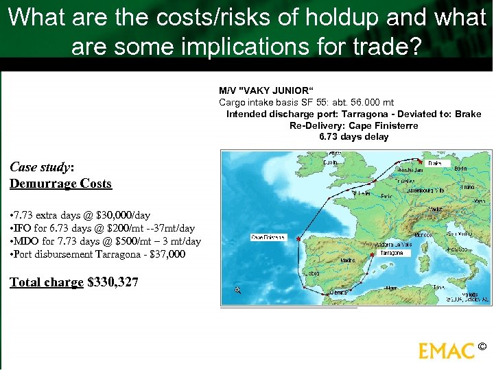 What are the costs/risks of holdup and what are some implications for trade? M/V