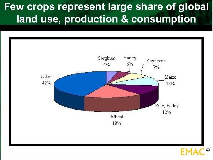 Few crops represent large share of global land use, production & consumption © 