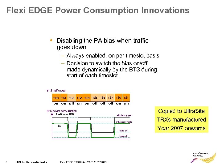 Flexi EDGE Power Consumption Innovations • Disabling the PA bias when traffic goes down