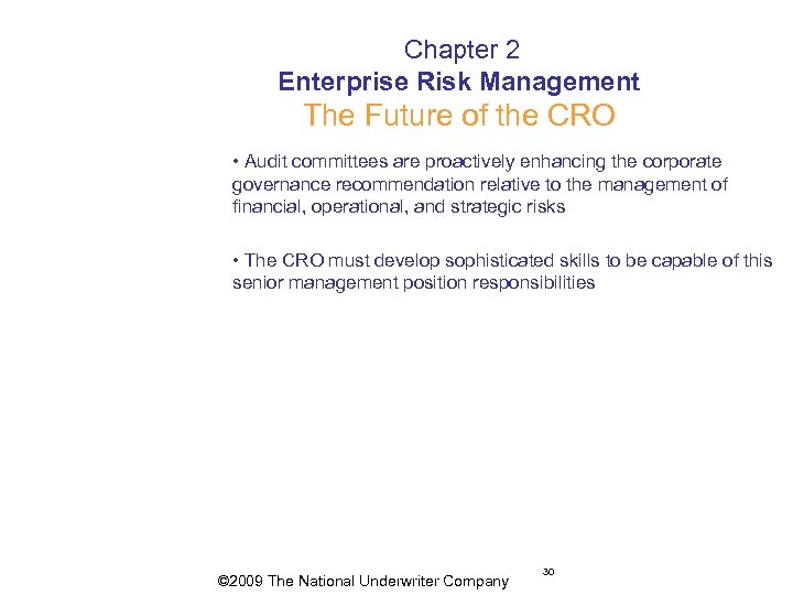  Chapter 2 Enterprise Risk Management The Future of the CRO • Audit committees