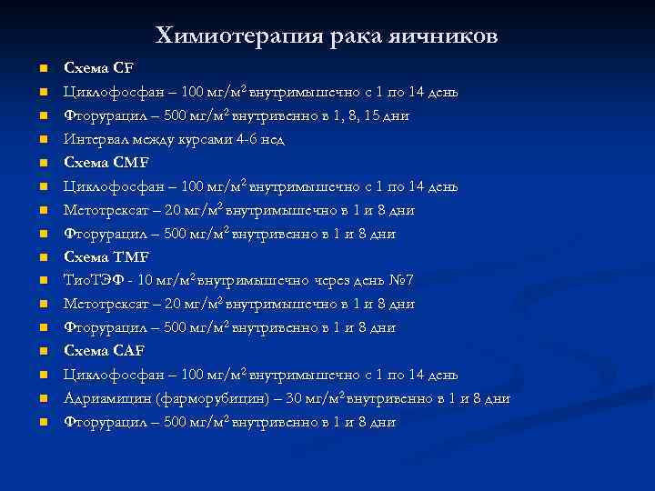 Химиотерапия рака яичников n n n n Схема CF Циклофосфан – 100 мг/м 2