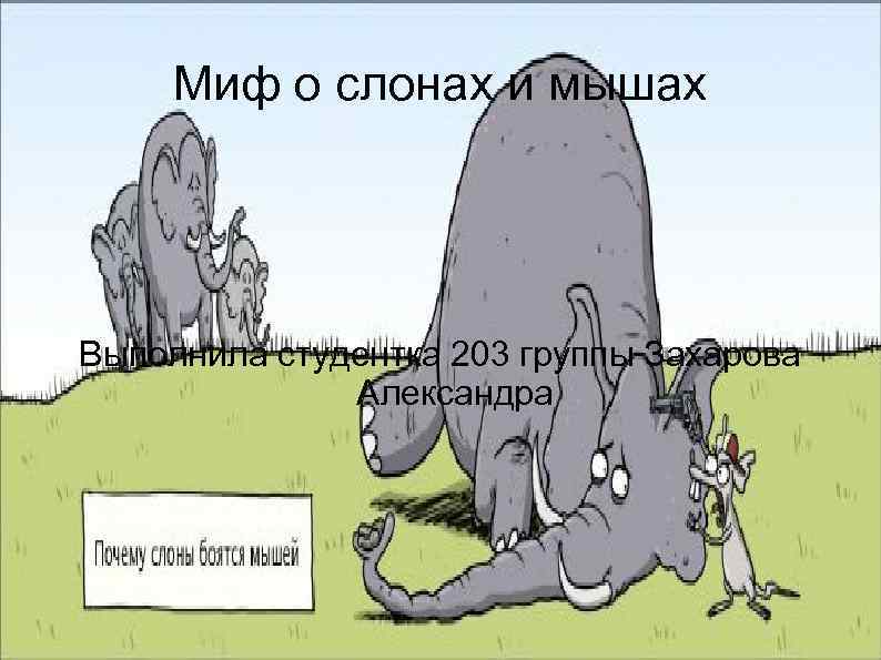 Миф о слонах и мышах Выполнила студентка 203 группы Захарова Александра 