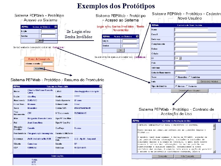 Exemplos dos Protótipos Se Login e/ou Senha Inválidos 