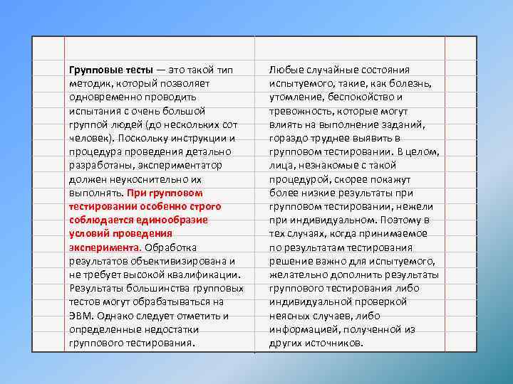 Групповые тесты — это такой тип методик, который позволяет одновременно проводить испытания с очень