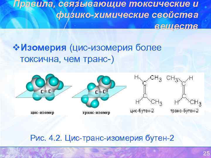 Правила, связывающие токсические и физико-химические свойства веществ v. Изомерия (цис-изомерия более токсична, чем транс-)
