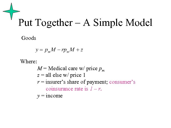 Put Together – A Simple Model Goods Where: M = Medical care w/ price