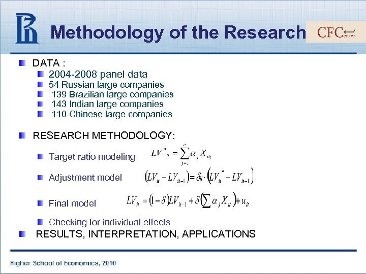 Methodology of the Research DATA : 2004 -2008 panel data 54 Russian large companies