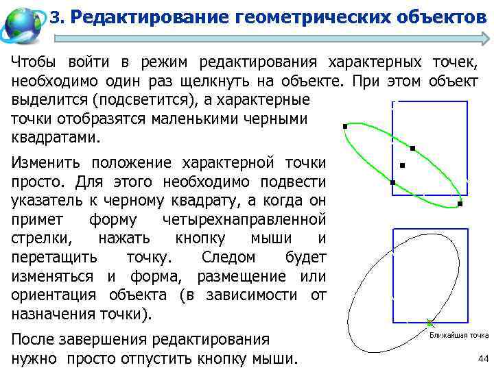 3. Редактирование геометрических объектов Чтобы войти в режим редактирования характерных точек, необходимо один раз