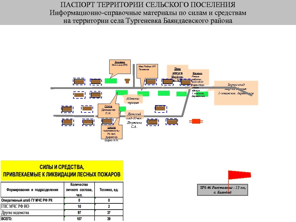 ПАСПОРТ ТЕРРИТОРИИ СЕЛЬСКОГО ПОСЕЛЕНИЯ Информационно-справочные материалы по силам и средствам на территории села Тургеневка