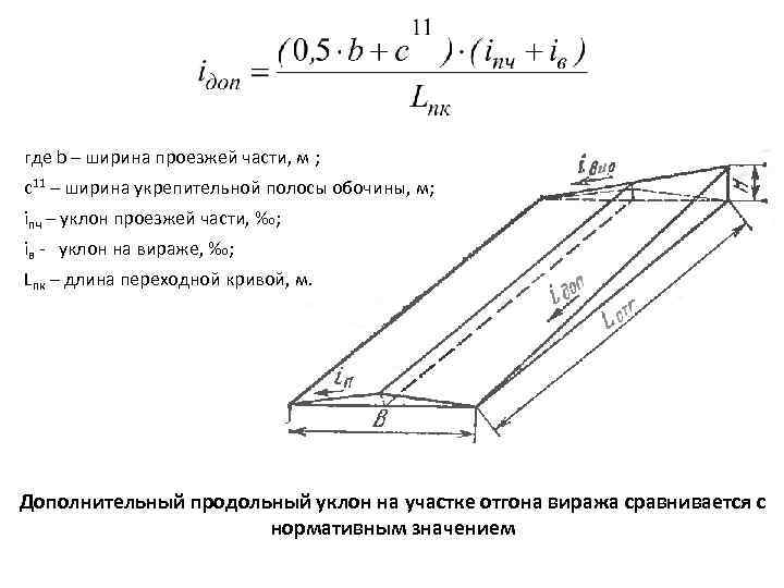 где b – ширина проезжей части, м ; с11 – ширина укрепительной полосы обочины,