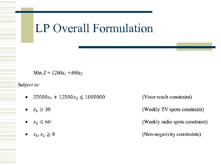 LP Overall Formulation 