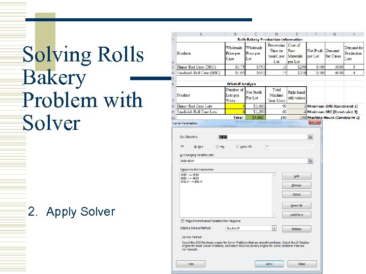 Solving Rolls Bakery Problem with Solver 2. Apply Solver 