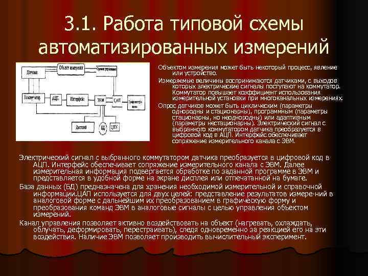 3. 1. Работа типовой схемы автоматизированных измерений Объектом измерения может быть некоторый процесс, явление