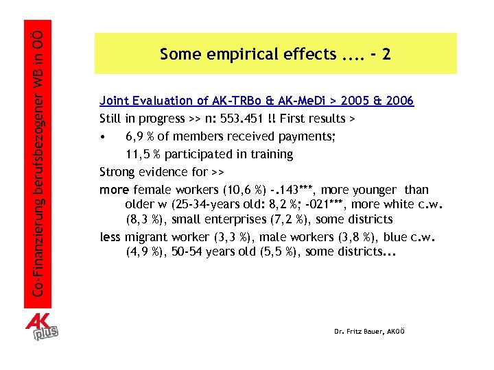 Co-Finanzierung berufsbezogener WB in OÖ Some empirical effects. . - 2 Joint Evaluation of
