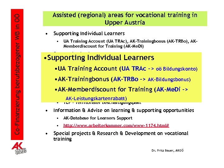 Co-Finanzierung berufsbezogener WB in OÖ Assisted (regional) areas for vocational training in Upper Austria