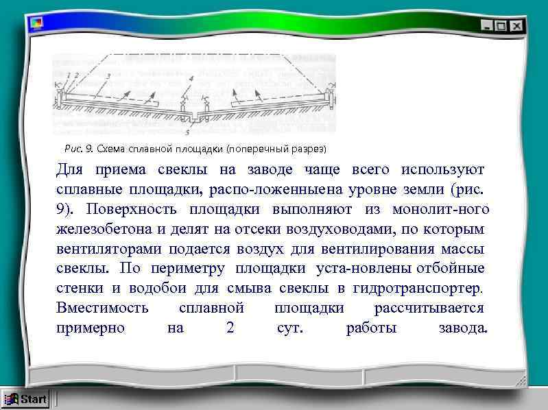 Рис. 9. Схема сплавной площадки (поперечный разрез) Для приема свеклы на заводе чаще всего