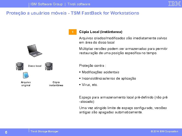 IBM Software Group | Tivoli software Proteção a usuários móveis - TSM Fast. Back