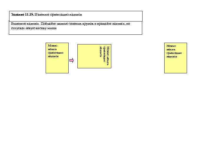 Задание 11. 19. Измените ориентацию надписи Выделите надпись. Поймайте мышью зеленых кружок и вращайте