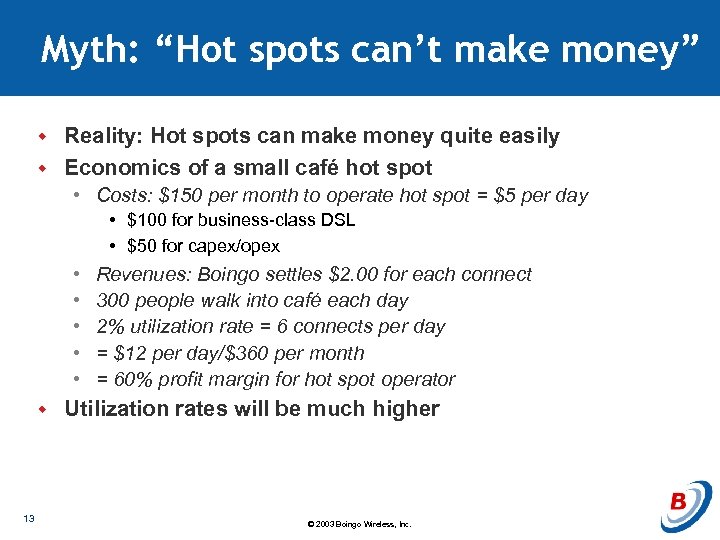 Myth: “Hot spots can’t make money” Reality: Hot spots can make money quite easily