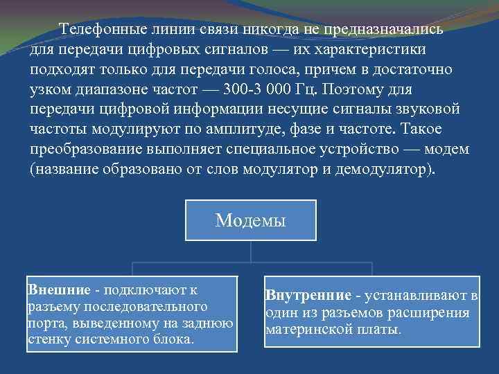 Телефонные линии связи никогда не предназначались для передачи цифровых сигналов — их характеристики подходят