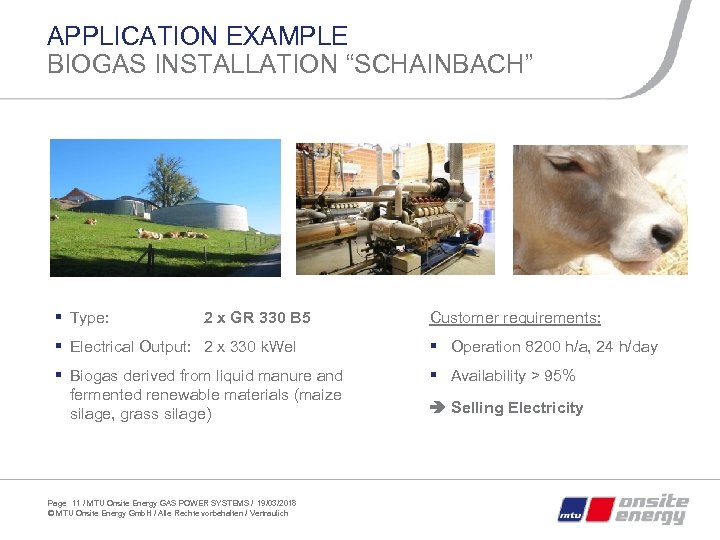 APPLICATION EXAMPLE BIOGAS INSTALLATION “SCHAINBACH” § Type: 2 x GR 330 B 5 Customer