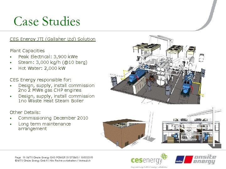 Case Studies CES Energy JTI (Gallaher Ltd) Solution Plant Capacities • Peak Electrical: 3,