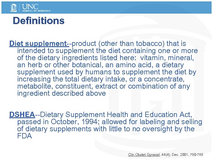 Definitions Diet supplement--product (other than tobacco) that is intended to supplement the diet containing