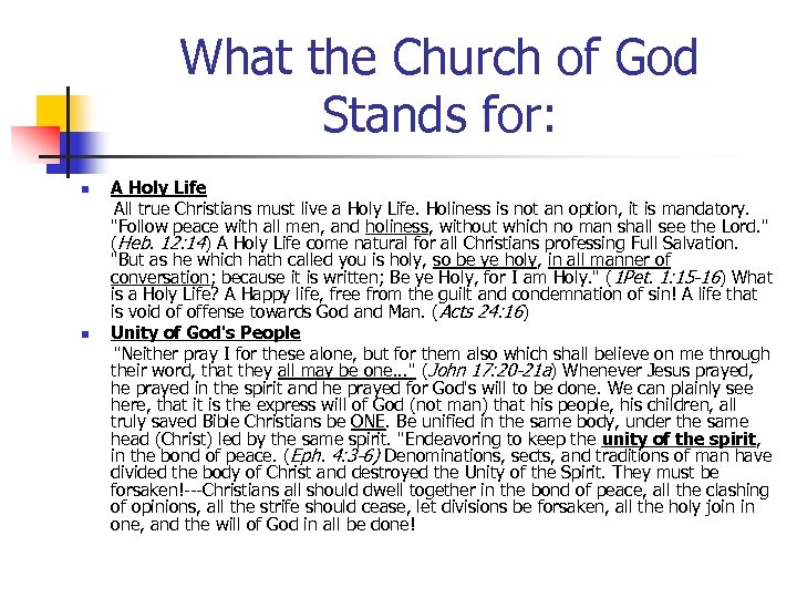 What the Church of God Stands for: A Holy Life All true Christians must