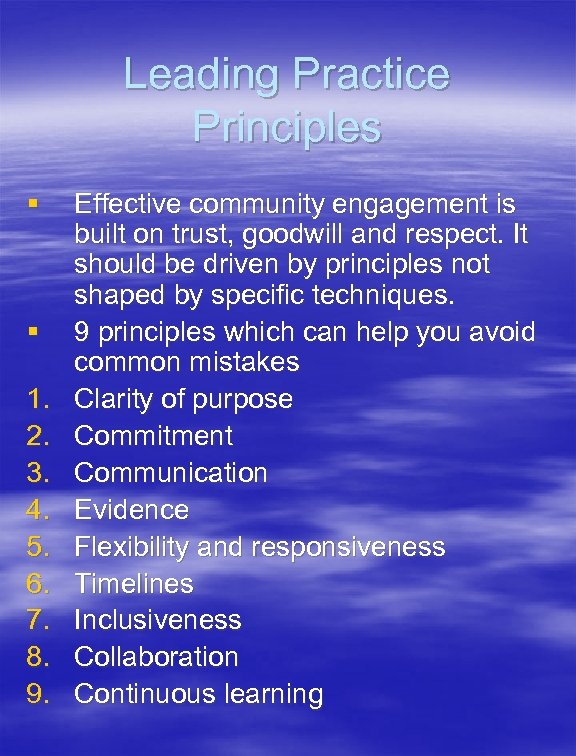 Leading Practice Principles § § 1. 2. 3. 4. 5. 6. 7. 8. 9.