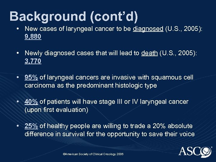 Background (cont’d) • New cases of laryngeal cancer to be diagnosed (U. S. ,