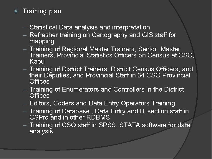  Training plan – Statistical Data analysis and interpretation – Refresher training on Cartography