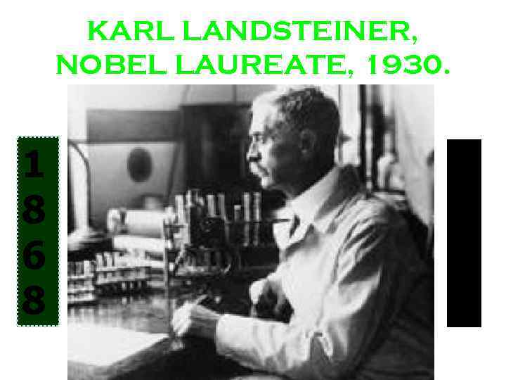 KARL LANDSTEINER, NOBEL LAUREATE, 1930. 1 8 6 8 1 9 4 3 