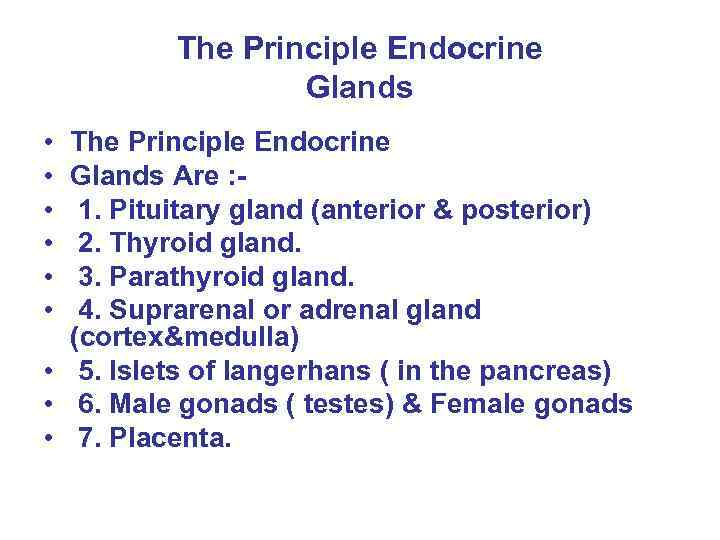 The Principle Endocrine Glands • • • The Principle Endocrine Glands Are : 1.