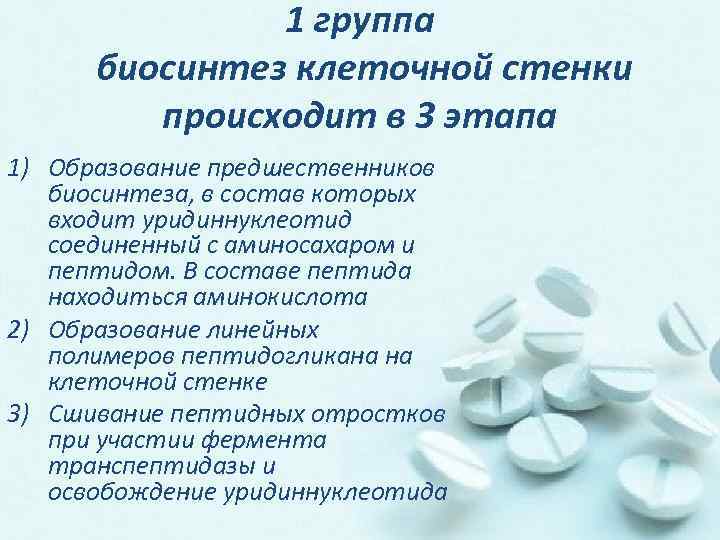 1 группа биосинтез клеточной стенки происходит в 3 этапа 1) Образование предшественников биосинтеза, в