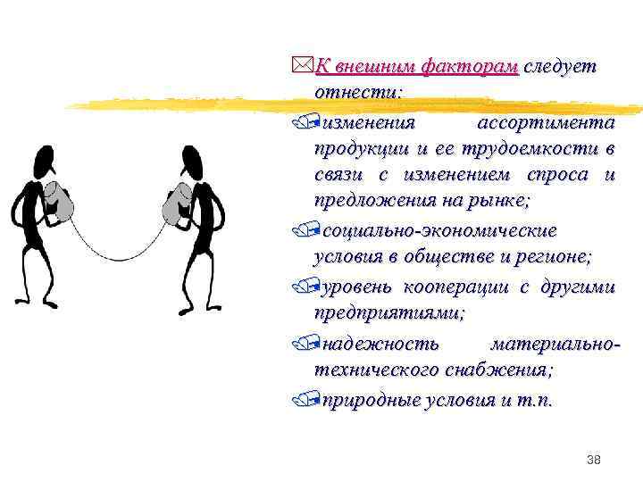 *К внешним факторам следует отнести: /изменения ассортимента продукции и ее трудоемкости в связи с