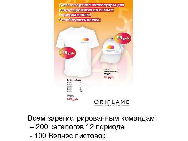 Всем зарегистрированным командам: – 200 каталогов 12 периода - 100 Вэлнэс листовок 