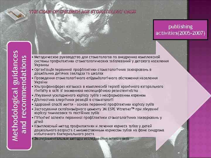 Methodological guidances and recommendations publishing activities(2005 -2007) • Методическое руководство для стоматологов по внедрению