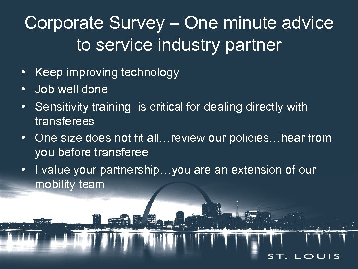 Corporate Survey – One minute advice Insert Session Title Here to service industry partner