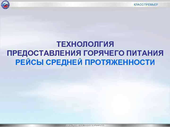 КЛАСС ПРЕМЬЕР ТЕХНОЛОЛГИЯ ПРЕДОСТАВЛЕНИЯ ГОРЯЧЕГО ПИТАНИЯ РЕЙСЫ СРЕДНЕЙ ПРОТЯЖЕННОСТИ 