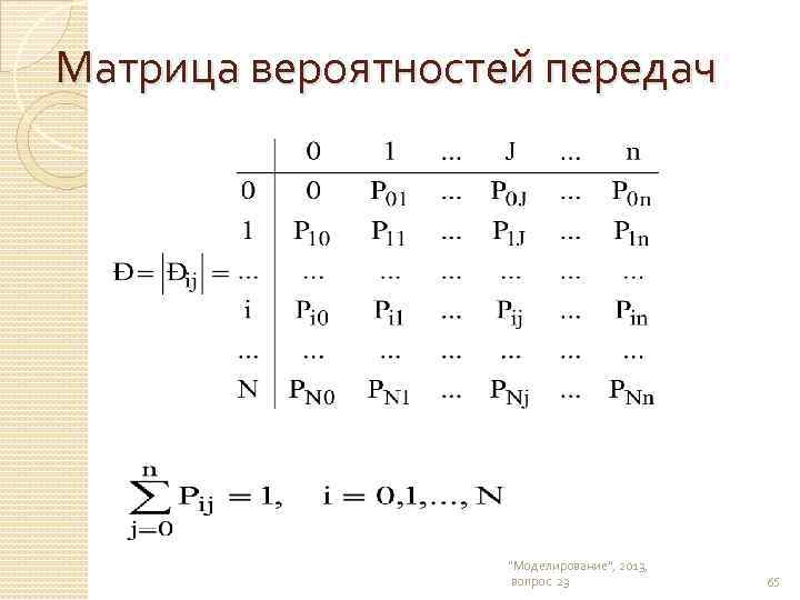 Матрица вероятностей передач "Моделирование", 2013, вопрос 23 65 