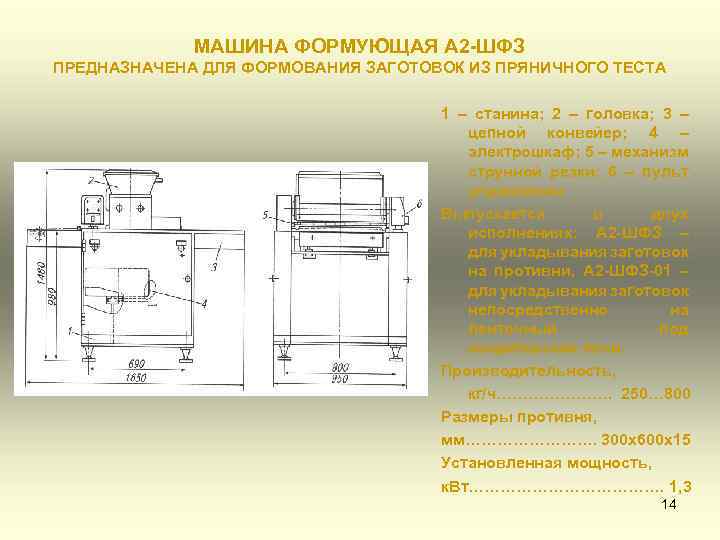 МАШИНА ФОРМУЮЩАЯ А 2 -ШФЗ ПРЕДНАЗНАЧЕНА ДЛЯ ФОРМОВАНИЯ ЗАГОТОВОК ИЗ ПРЯНИЧНОГО ТЕСТА 1 –