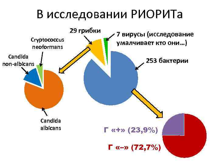 В исследовании РИОРИТа 29 грибки Cryptococcus neoformans Candida non-albicans 7 вирусы (исследование умалчивает кто