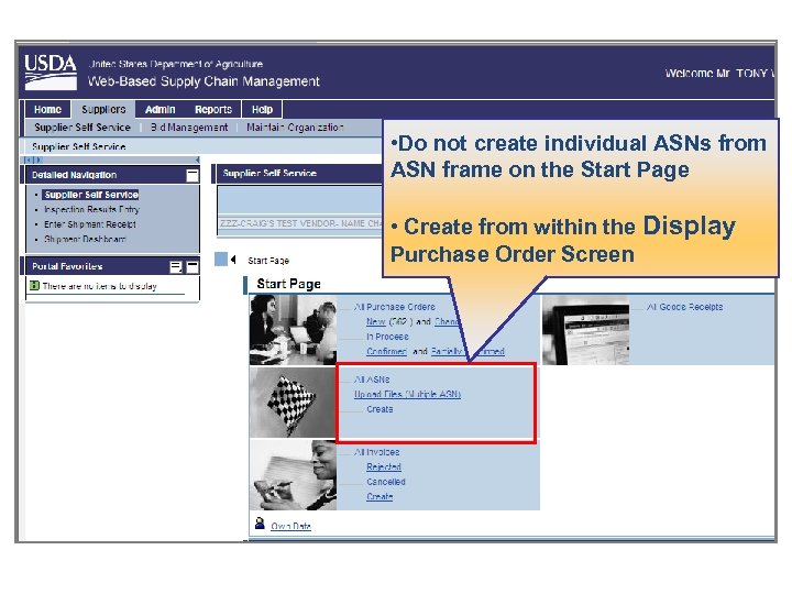 • Do not create individual ASNs from ASN frame on the Start Page
