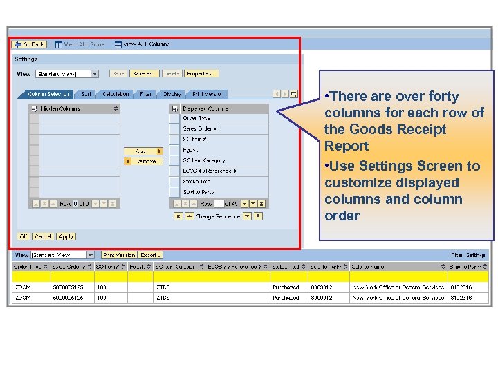  • There are over forty columns for each row of the Goods Receipt