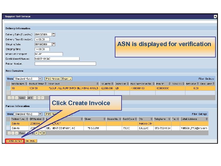 ASN is displayed for verification Click Create Invoice 