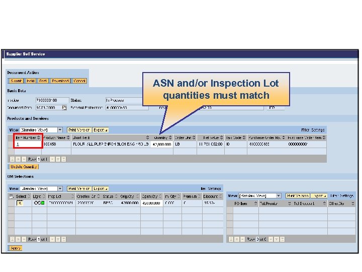 ASN and/or Inspection Lot quantities must match 